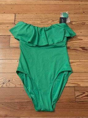NEW Kate Spade Fern Moss 1 Piece Swim Ruffled Top Women's Size Small S $148